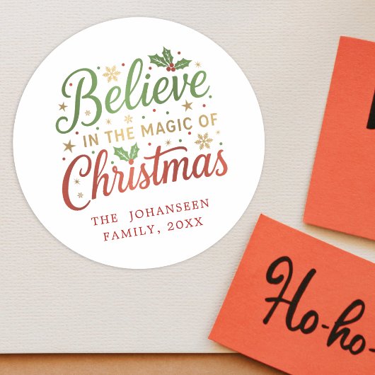 Believe in Christmas Simple Modern Red Typography ラウンドシール