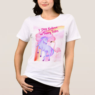 Believe in Fairytales Unicorn Rainbow Flamingo トライブレンドＴシャツ