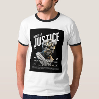 "Believe in Justice" Modern Marble Statue T-Shirt  Tシャツ