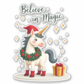 Believe in Magic Festive Unicorn wearing a Christm シール (正面)