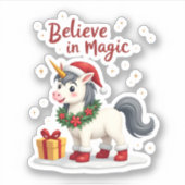 Believe in Magic Festive Unicorn wearing a Christm シール (正面)