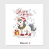 Believe in Magic Festive Unicorn wearing a Christm シール (シート)