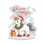 Believe in Magic Festive Unicorn wearing a Christm シール (正面)