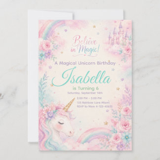 Believe In Magic Unicorn Invitation Editable 招待状