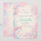 Believe In Magic Unicorn Invitation Editable 招待状 (正面/裏面)