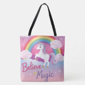 Believe in Magic with Unicorn and Rainbow トートバッグ (正面)