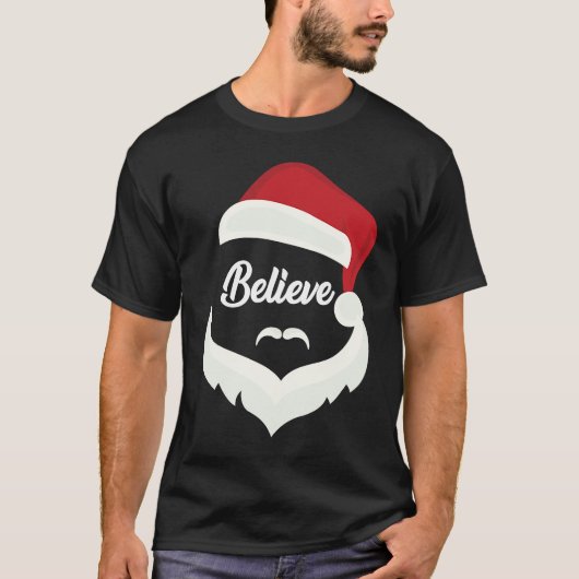 Believe In Santa with Santa Hat and Beard for Men  Tシャツ (正面)