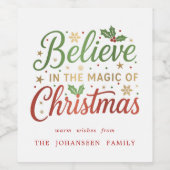 Believe in the Magic of Christmas Modern Festive ワインラベル (シングルラベル)