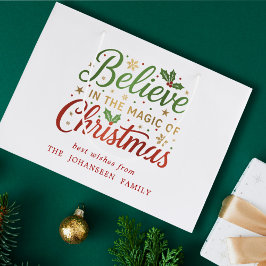 Believe in the Magic of Christmas Modern Script ラージペーパーバッグ