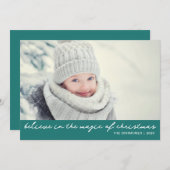 Believe In The Magic Of Christmas Photo Green シーズンカード (正面/裏面)