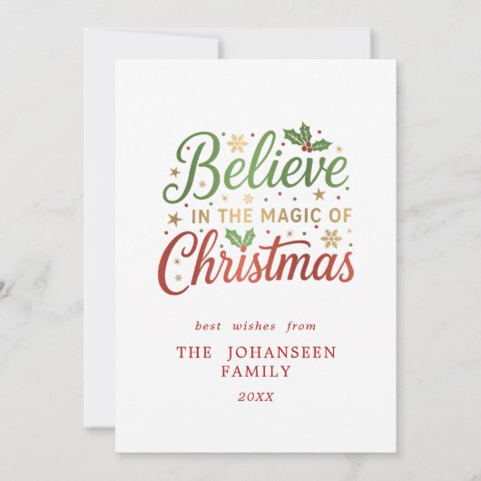 Believe in the Magic of Christmas Script Simple シーズンカード (正面)