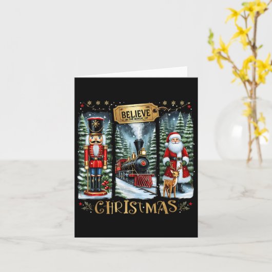 Believe In The Magic Of Christmas Train Nutcracker カード (黄色い花)