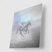 Believe in Unicorns Whimsical Art スクエア壁時計 (傾斜)
