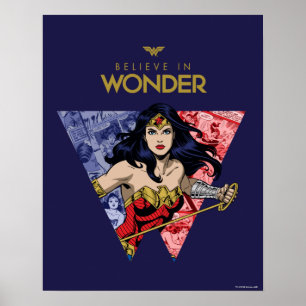 "Believe In Wonder" Wonder Woman Lasso Comic Logo ポスター