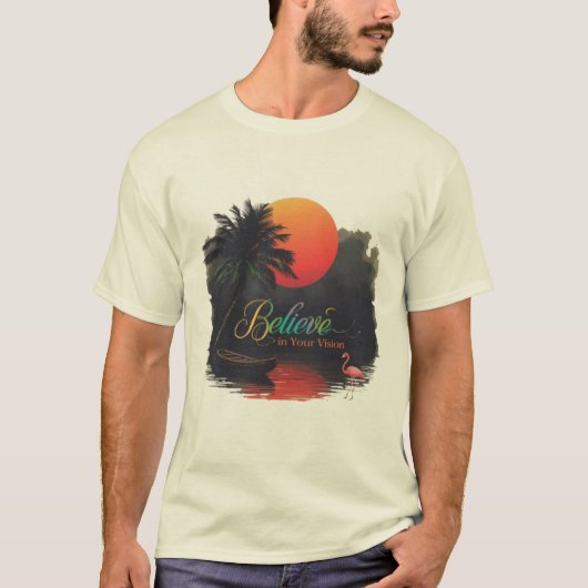 Believe in Your Vision: Tropical Sunset Silhouette Tシャツ (正面)