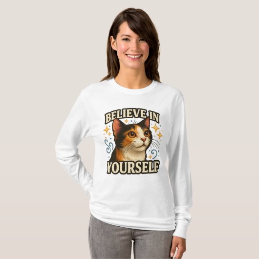Believe in Yourself Inspirational Cat Design Tシャツ (正面フル)