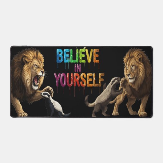 Believe in Yourself – Roaring Lion & Meerkat Motiv デスクマット (正面)