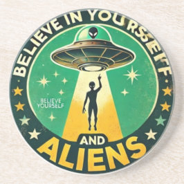 Believe in Yourself with Aliens Round Sign コースター
