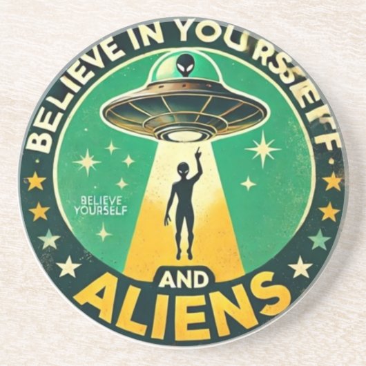 Believe in Yourself with Aliens Round Sign コースター (正面)