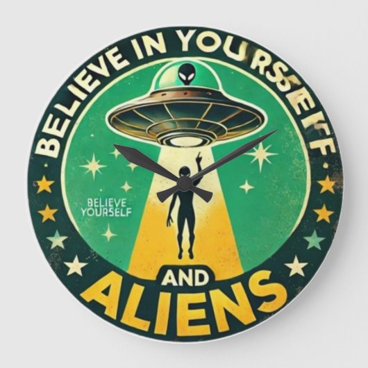 Believe in Yourself with Aliens Round Sign ラージ壁時計 (正面)