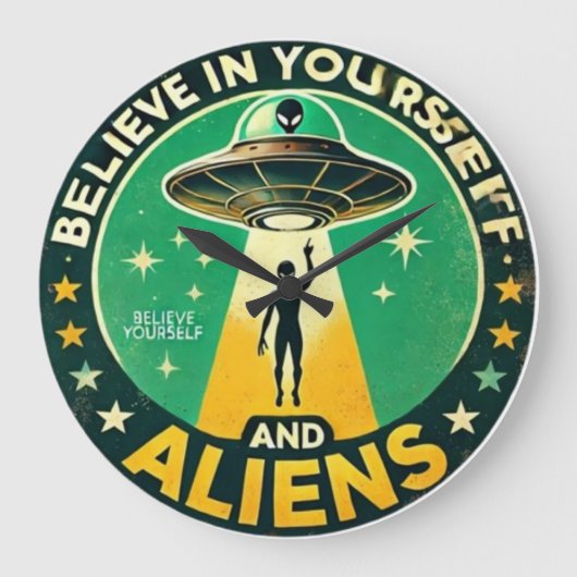 Believe in Yourself with Aliens Round Sign ラージ壁時計 (正面)