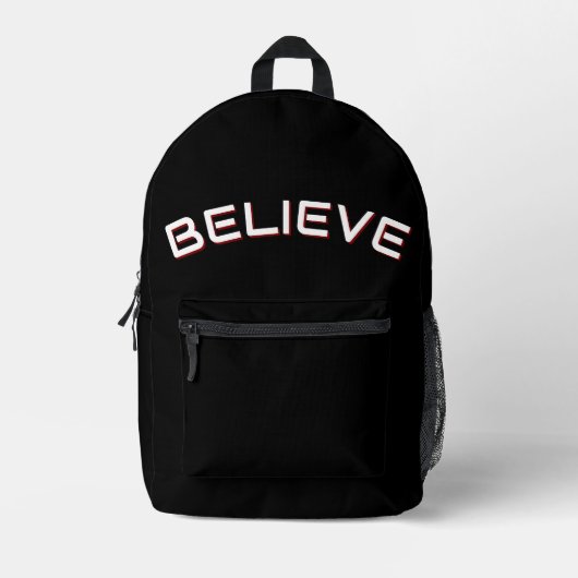 ‘Believe’ inspirational Quote Black Backpack プリントバックパック (正面)