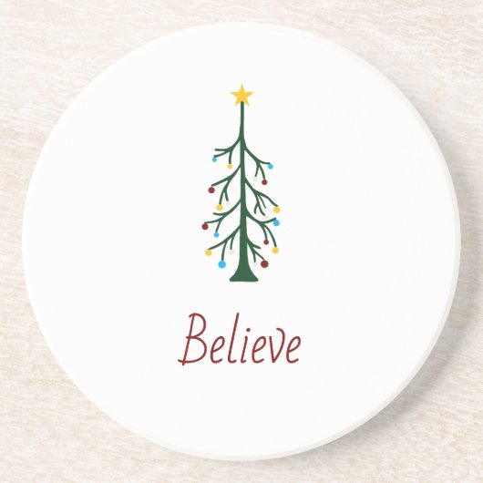 Believe Modern Christmas Evergreen Tree コースター (正面)