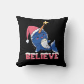 Believe Narwhal Christmas Snow Fairy Lights クッション (正面)