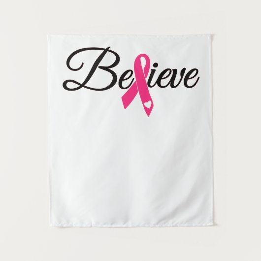Believe Pink Ribbon Breast Cancer Awareness タペストリー (正面)