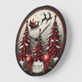 Believe Plaid Sleigh Christmas ラージ壁時計 (傾斜)