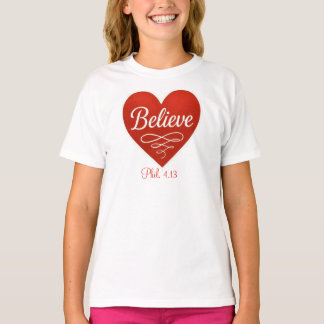 Believe red and white heart tシャツ