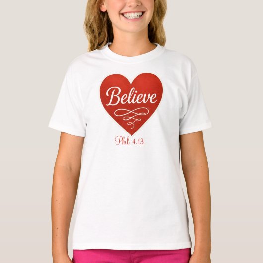 Believe red and white heart tシャツ (正面)