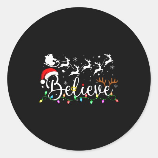 Believe Santa Claus Believe Christmas Matching Paj ラウンドシール (正面)