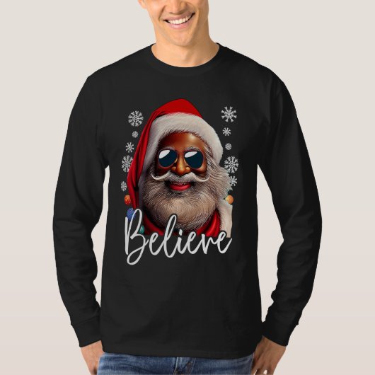 Believe Santa Claus Xmas Black Afro African Americ Tシャツ (正面)