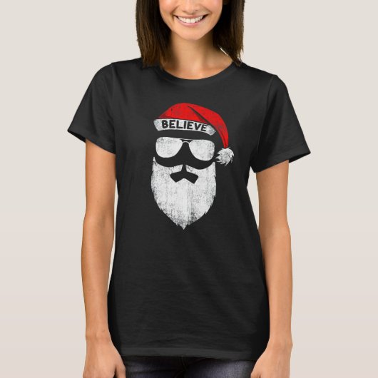 Believe Santa Hat Christmas Squad Family Group Mat Tシャツ (正面)