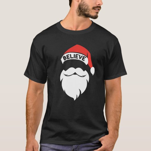 Believe Santa Hat Christmas Squad Family Group Mat Tシャツ (正面)