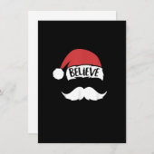 Believe Santa Hat White Mustache Xmas Funny Family 招待状 (正面/裏面)