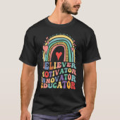 Believer Motivator Innovator Educator Retro Teache Tシャツ (正面)
