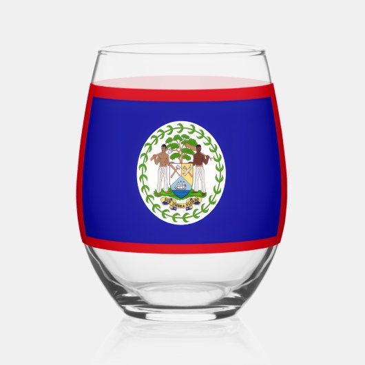 Belize Belizean Flag Coat of Arms Stemless Wine Gl ステムなしワイングラス (正面)