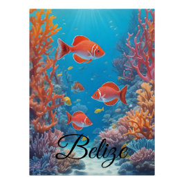 Belize Coral Reef Travel Poster ポスター