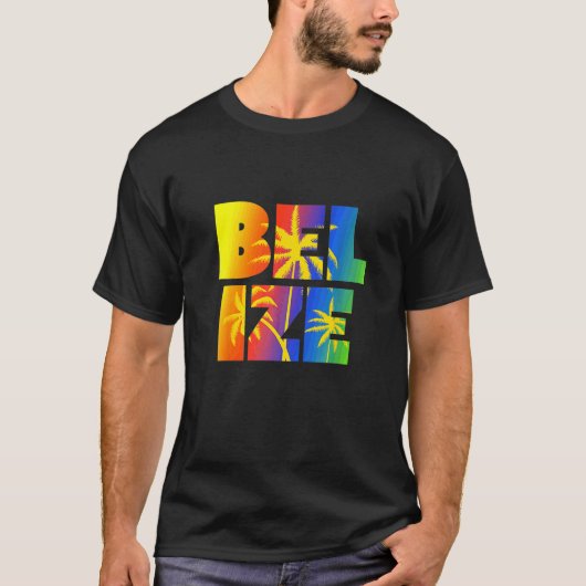 Belize  Rainbow Palm Trees Tropical Cruise Tシャツ (正面)