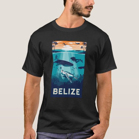 Belize Snorkeling Whale Shark Sea Turtle Caribbean Tシャツ (正面)