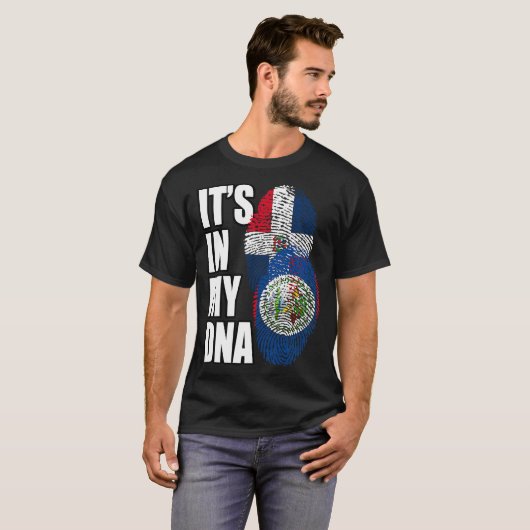 BelizeanとドミニカのミックスDNAフラグ伝統ギフト Tシャツ (正面フル)
