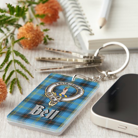 Bell Clan Badge/Tartan Rectangle キーホルダー (正面右)