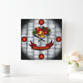 Bell~ Holly~Ribbonの~によって転がられるクリスマスの楽譜 スクエア壁時計 (ホーム)