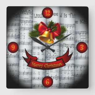Bell~ Holly~Ribbonの~によって転がられるクリスマスの楽譜 スクエア壁時計
