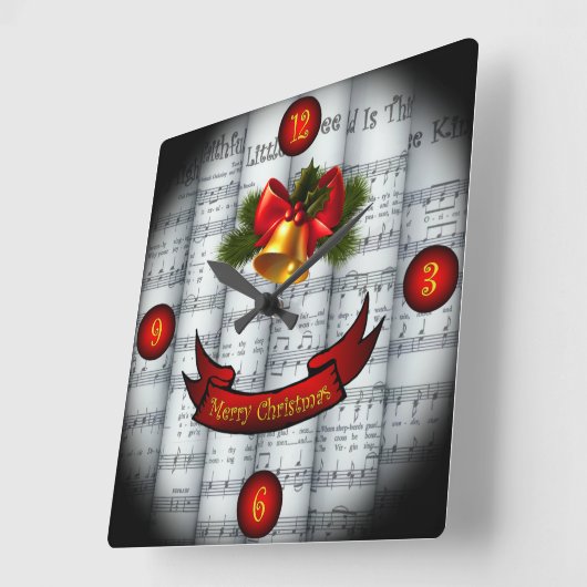 Bell~ Holly~Ribbonの~によって転がられるクリスマスの楽譜 スクエア壁時計 (傾斜)
