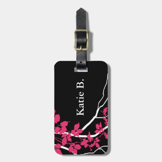 Bellaの渦巻くつる植物の桜の黒の明るい赤紫色 ラゲッジタグ (正面縦)