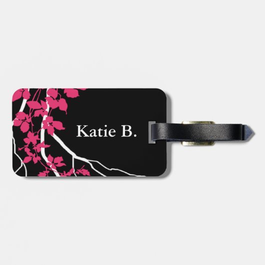 Bellaの渦巻くつる植物の桜の黒の明るい赤紫色 ラゲッジタグ (裏面横)