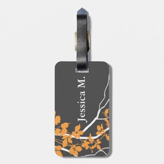 Bellaの渦巻くつる植物の花の木炭蜜柑 ラゲッジタグ (裏面縦)